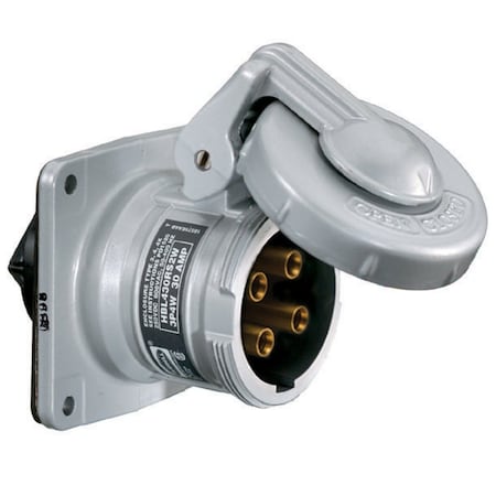 Hubbell Wiring Device-Kellems Pin & Sleeve Receptacle, 30 A, 600V AC, Single Phase, 3 Pole, Style 2 Grounding, Gray, NEMA 3, 4, 4X HBL430RS2WR